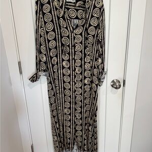 Lauren Vidal Black and Cream Geometric Maxi Dress